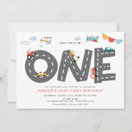 Invitación Primer cumpleaños del transporte urbano de autos y