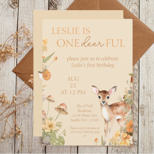 Invitación Primer cumpleaños del venado de Woodland (Subido por el creador)
