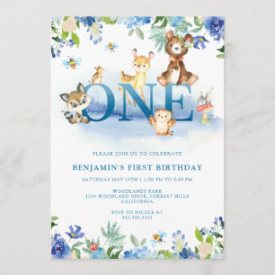 Invitación Primer cumpleaños del Woodland Blue