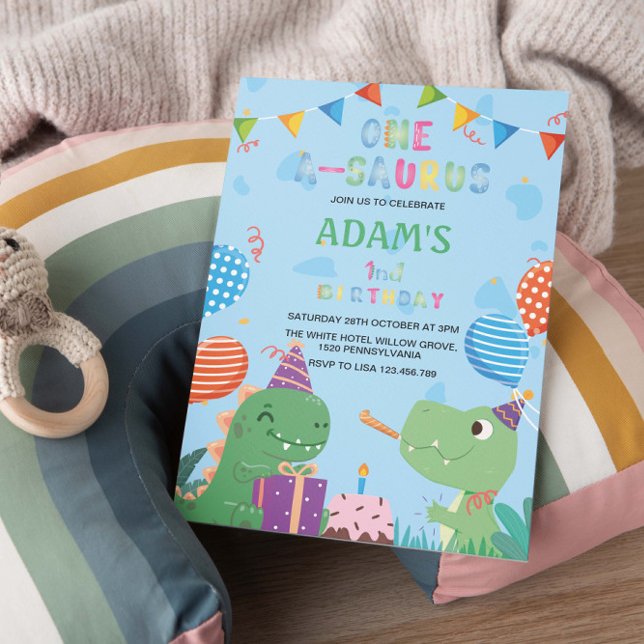Invitación Primer cumpleaños Dinosaurio Verde y Pastel (Subido por el creador)