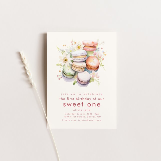 Invitación Primer cumpleaños dulce con macarons (Subido por el creador)