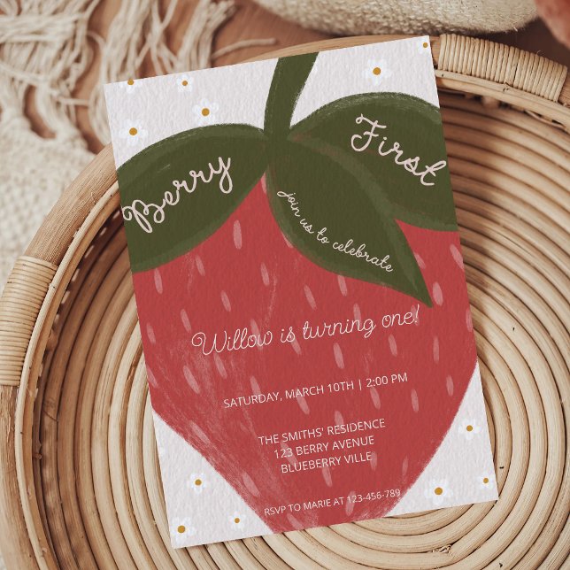 Invitación Primer Cumpleaños Dulce de la Primera Fresa de Ber (Subido por el creador)