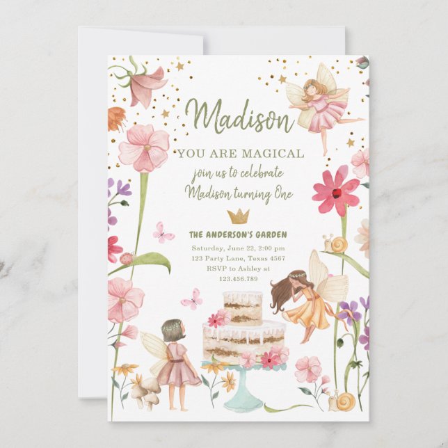 Invitación Primer cumpleaños en el Chica de Fairy Magical For (Anverso)