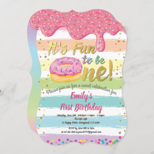 Invitación Primer cumpleaños fiesta arcoiris pastel
