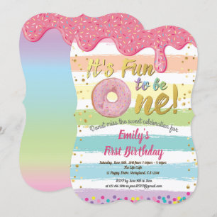 Invitación Primer cumpleaños fiesta arcoiris pastel