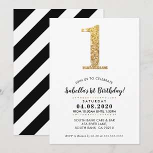 Invitación PRIMER CUMPLEAÑOS FIESTA INVITAR purpurina de oro