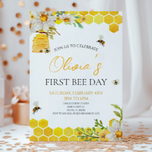 Invitación Primer Cumpleaños Floral Abeja Miel Día de la Abej