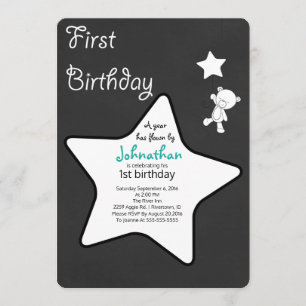 Invitación Primer cumpleaños flotante de Teddy Bear & Star Ba