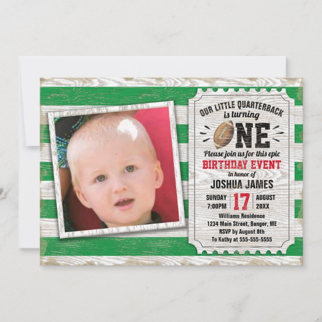 Invitación Primer cumpleaños foto verde rusa de fútbol  (Anverso)