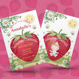 Invitación Primer cumpleaños Fresa Picnic Sweet un verano