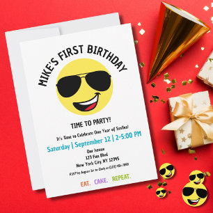 Invitación Primer Cumpleaños Gafas de Sol Aviador Cara Feliz