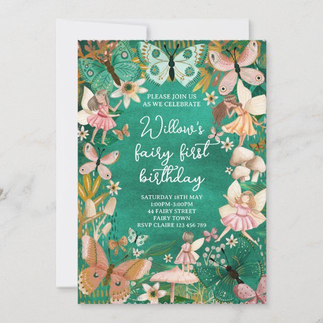 Invitación Primer Cumpleaños Hada 1º (Anverso)