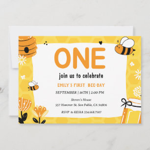 Invitación Primer cumpleaños Honey Bee First Bee-Day
