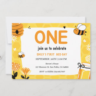 Invitación Primer cumpleaños Honey Bee First Bee-Day