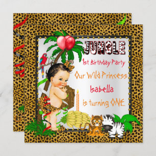 Invitación Primer cumpleaños Leopard Jungle Safari Wild Brune