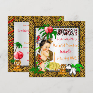 Invitación Primer Cumpleaños Leopardo Safari Selvatico Jungle