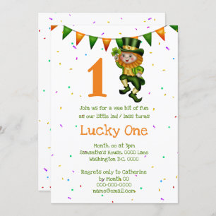 Invitación Primer cumpleaños leprechaun afortunado un clover 