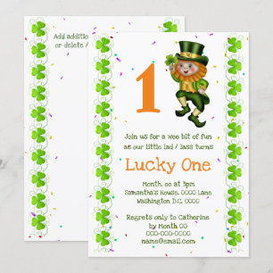 Invitación Primer cumpleaños leprechaun afortunado un clover 