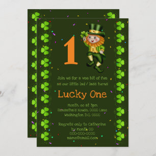 Invitación Primer cumpleaños leprechaun afortunado un shamroc