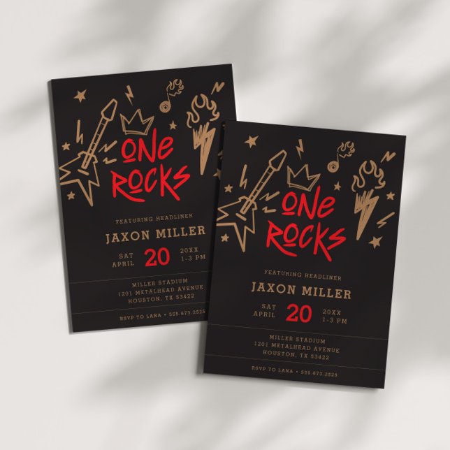 Invitación Primer cumpleaños Metalizado de niños rockeros y r (Subido por el creador)