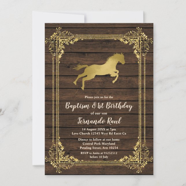 Invitación Primer cumpleaños mexicano del bautismo de caballo (Anverso)