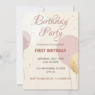 Invitación Primer cumpleaños mínimo de Rubor Balloon para Chi