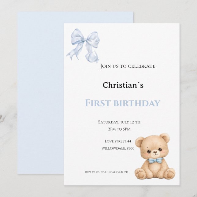 Invitación Primer cumpleaños niño (Anverso / Reverso)