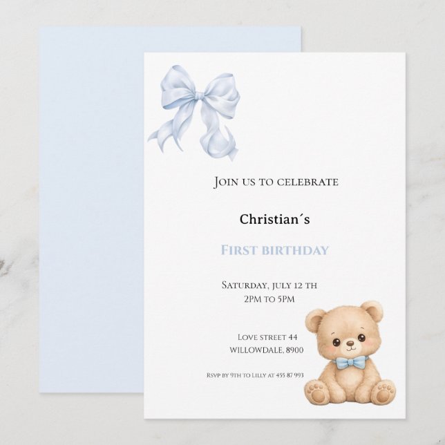 Invitación Primer cumpleaños niño (Anverso / Reverso)