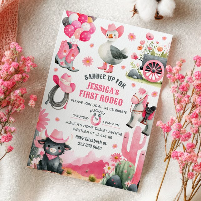 Invitación Primer cumpleaños occidental de Rodeo Silly Goose  (Subido por el creador)