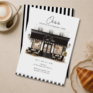 Invitación Primer Cumpleaños Oh Là Là Café París Negro y Blan