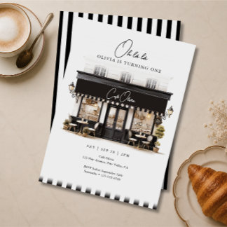 Invitación Primer Cumpleaños Oh Là Là Café París Negro y Blan