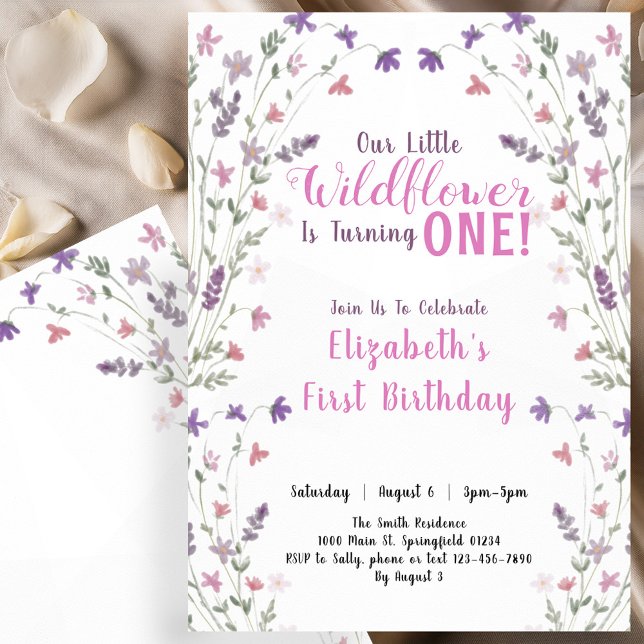 Invitación Primer cumpleaños pequeño Chica floral de flores s (Subido por el creador)