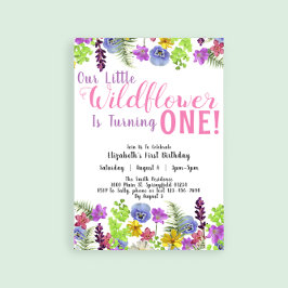 Invitación Primer cumpleaños pequeño Chica floral de flores s