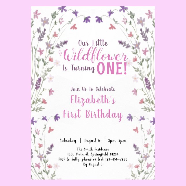 Invitación Primer cumpleaños pequeño Chica floral de flores s (Subido por el creador)