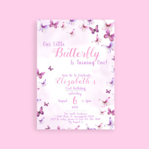Invitación Primer cumpleaños pequeño mariposa Chica rosa prim
