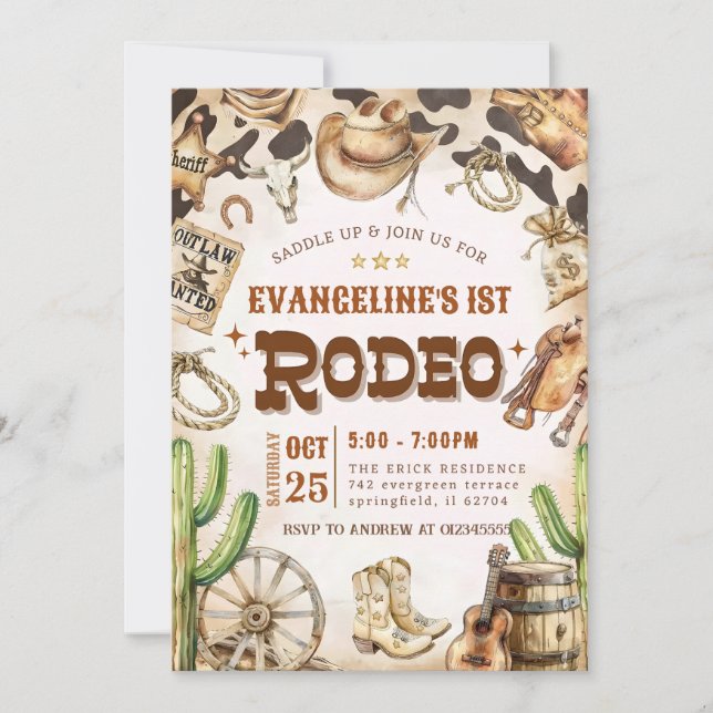 Invitación Primer cumpleaños personal de Cowboy Rodeo Wild We (Anverso)
