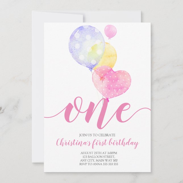 Invitación Primer cumpleaños, primer cumpleaños, primer cumpl (Anverso)
