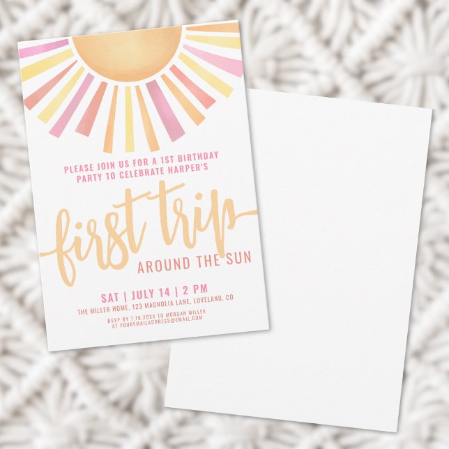 Invitación Primer Cumpleaños Primer Viaje Alrededor Del Sol (1st Birthday First Trip Around The Sun Invitation)