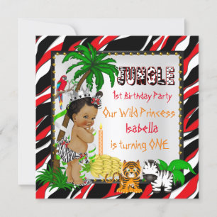 Invitación Primer Cumpleaños Princesa Salvaje Safari de la Ju