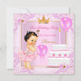 Invitación Primer cumpleaños Princesa Tiara Chica Brunette ro