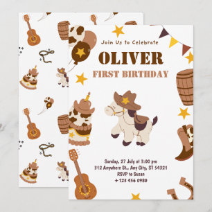 Invitación Primer cumpleaños rodeo niños niños primera carta 