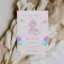 Invitación Primer cumpleaños rosa y morado