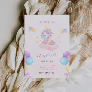 Invitación Primer cumpleaños rosa y morado