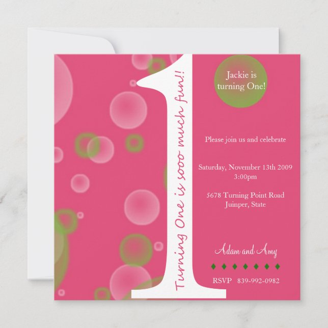 Invitación Primer cumpleaños rosado #1 (Anverso)
