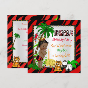 Invitación Primer Cumpleaños Safari de la Jungla Príncipe Sal