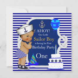 Invitación Primer cumpleaños Sailor Boy Navy banda azul