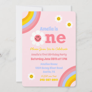 Invitación Primer cumpleaños sonrisa Daisy Cute Pastel Chicas
