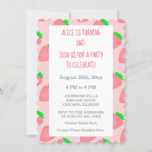 Invitación Primer cumpleaños Strawberry Pink Baby Girl Guay