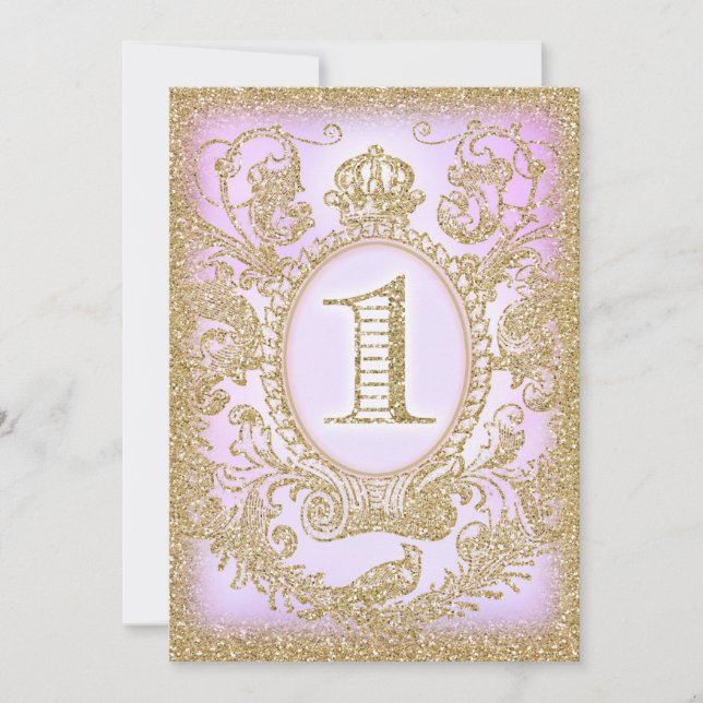 Invitación Primer cumpleaños, una vez, princesa morada (Anverso)