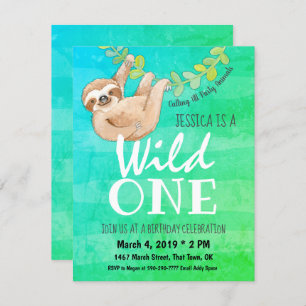 Invitación Primer cumpleaños Wild One Jungle Sloth Fiesta